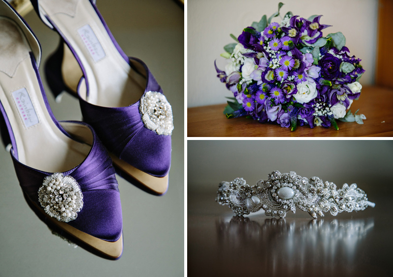 Brides shoes and bouquet