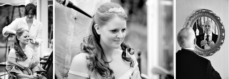 Bride having hair styled