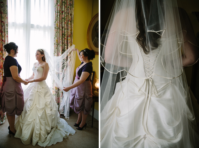 Back of brides dress with veil 