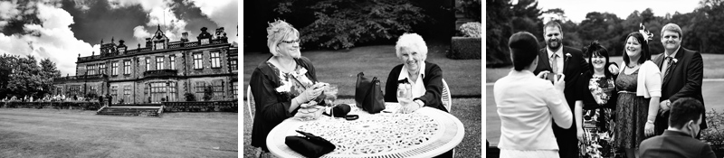 Wedding guests enjoying drinks reception outside