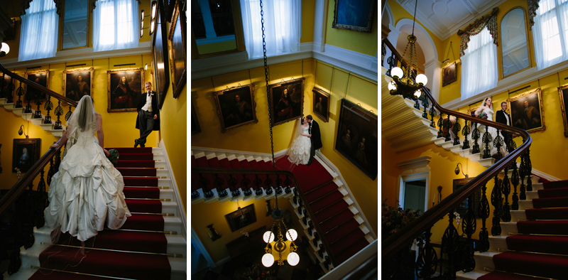 Bride and Groom inside on the staircase