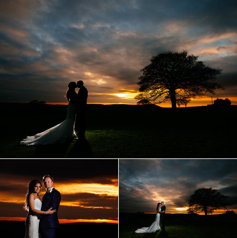 Stunning Sunset with the bride and groom at Heaton House Farm