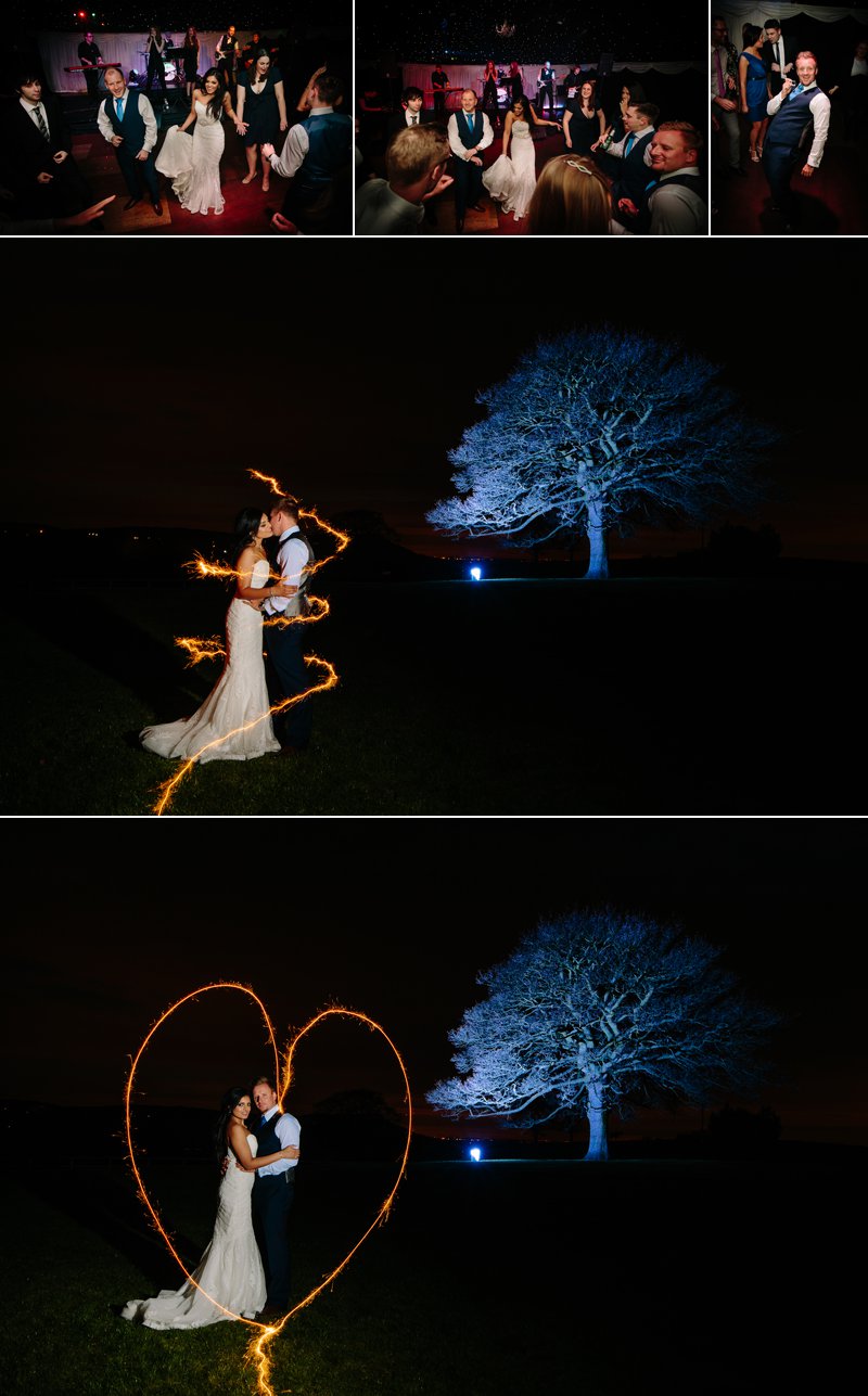 Sparklers with the bride and groom