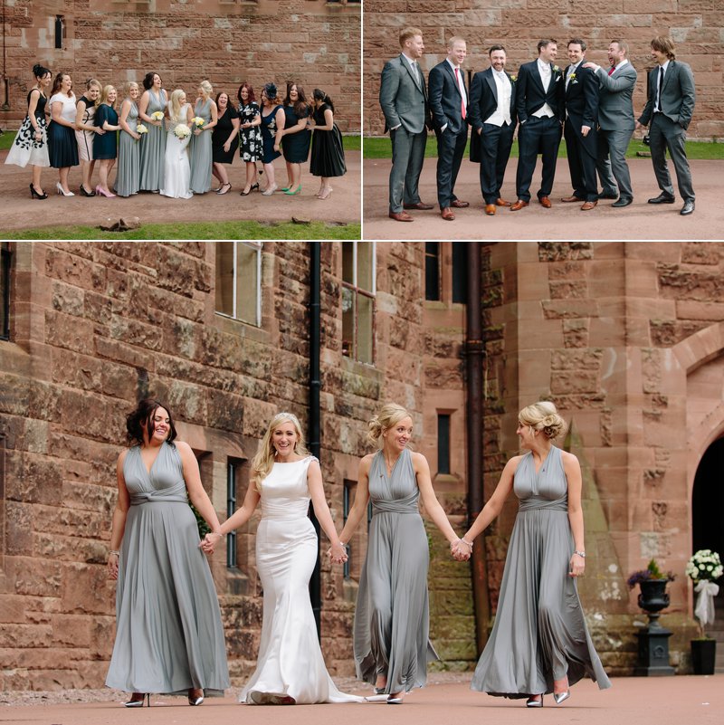 Bride walking with bridesmaids