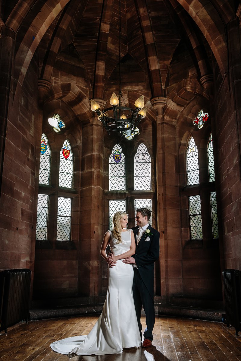 Bride and Groom in the Great Hall at Peckforton Castle