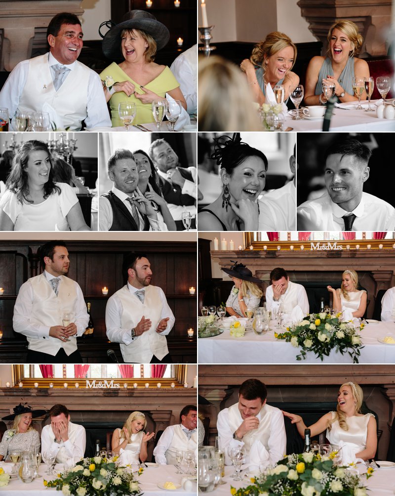 The wedding speeches with guests laughing
