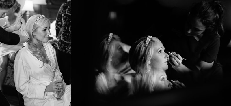 Bride reflection in mirror having makeup applied