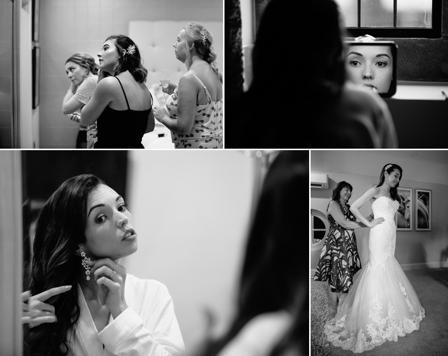 Bride and bridesmaids getting ready