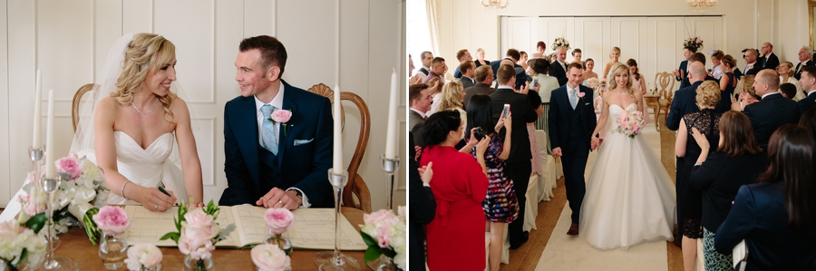 Bride and groom signing the wedding register