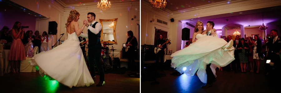 groom spinning bride during first dance