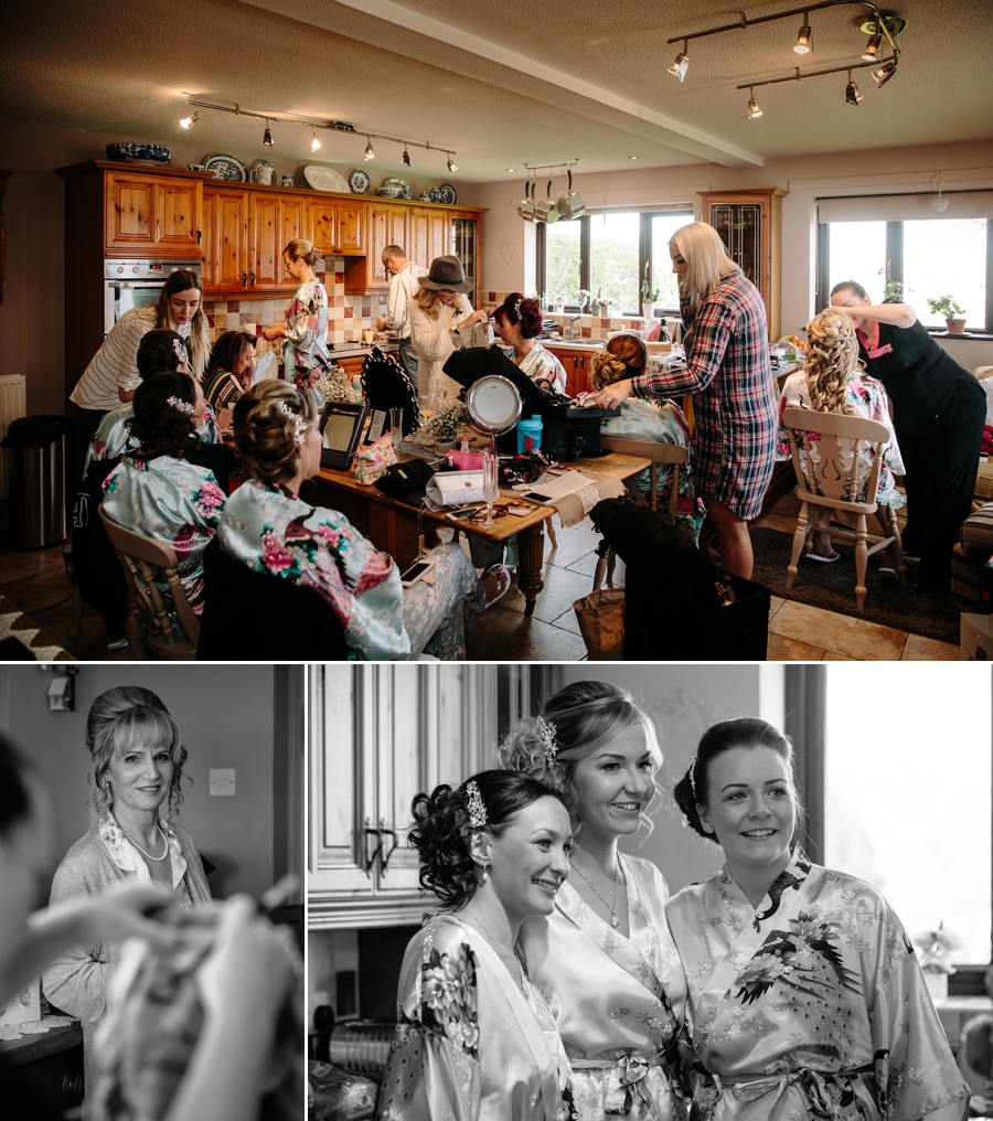 Bridesmaids getting ready with hair and make up