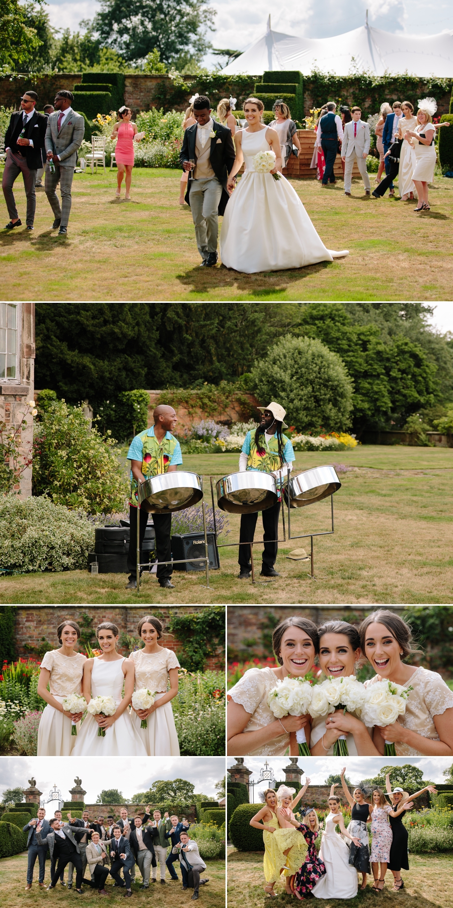 Bride and Groom greeting their wedding guests in the gardens