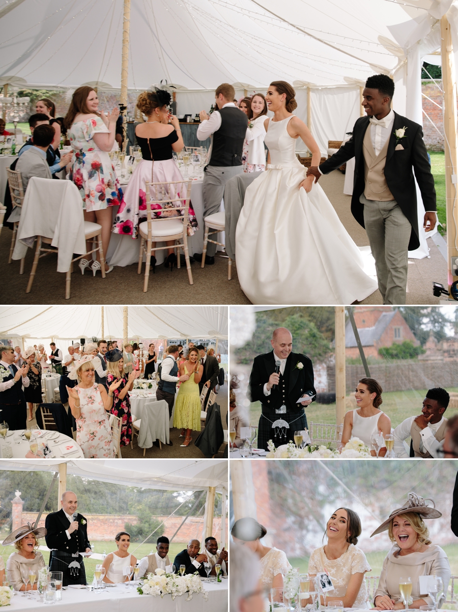 Bride and groom being greeted by their guests