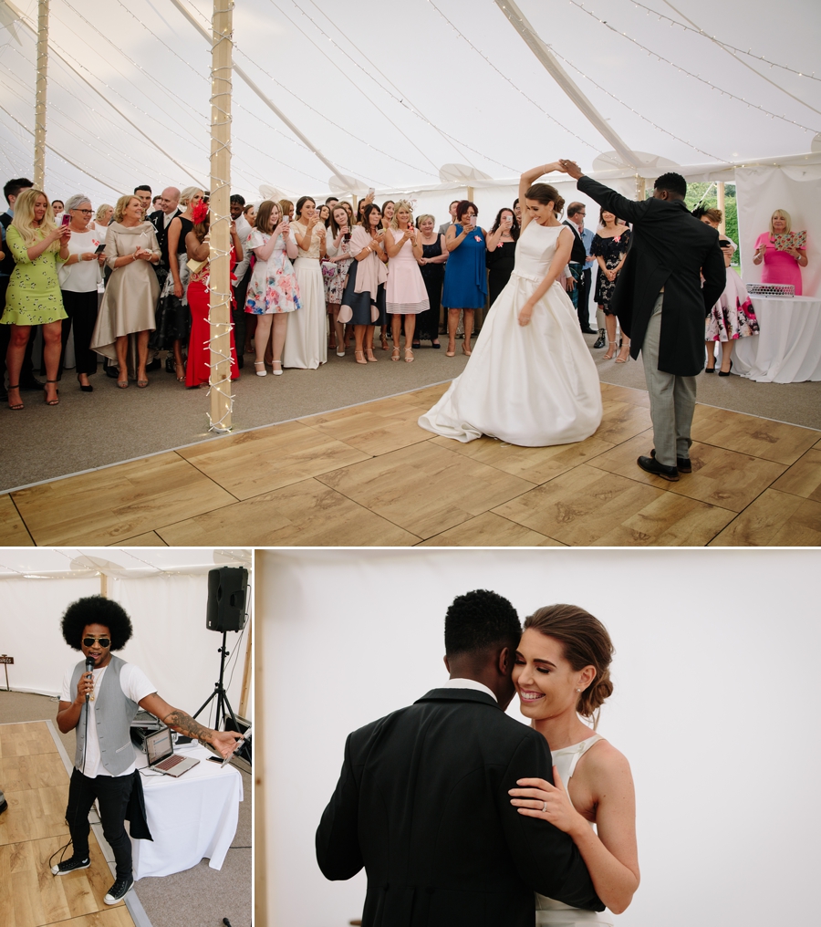 Bride and grooms first dance in the marquee