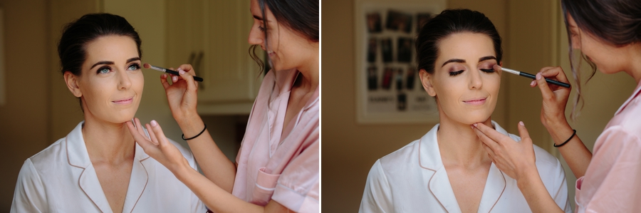 the Bride having her make up done on the morning of the wedding