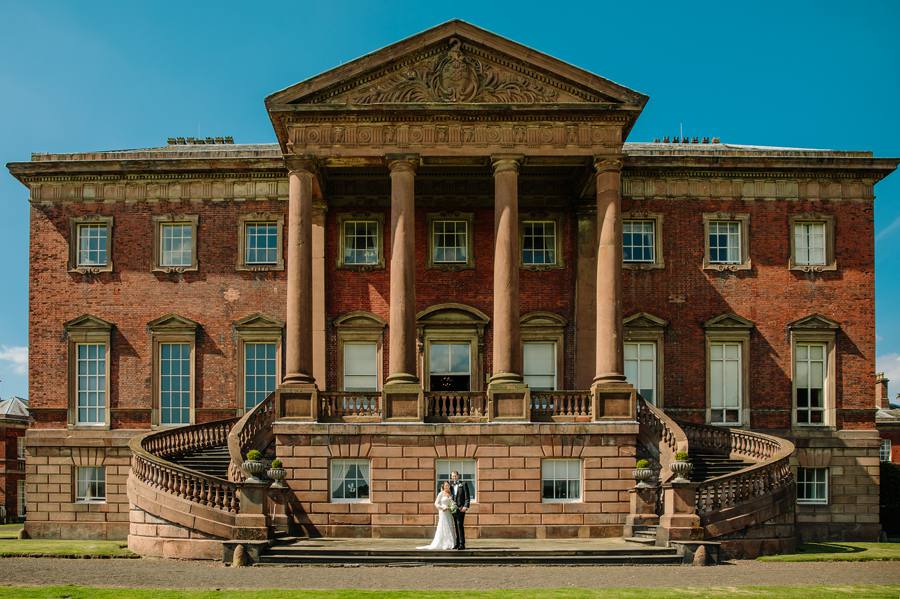 Tabley House Wedding Bride & Groom Outside in the sunshine