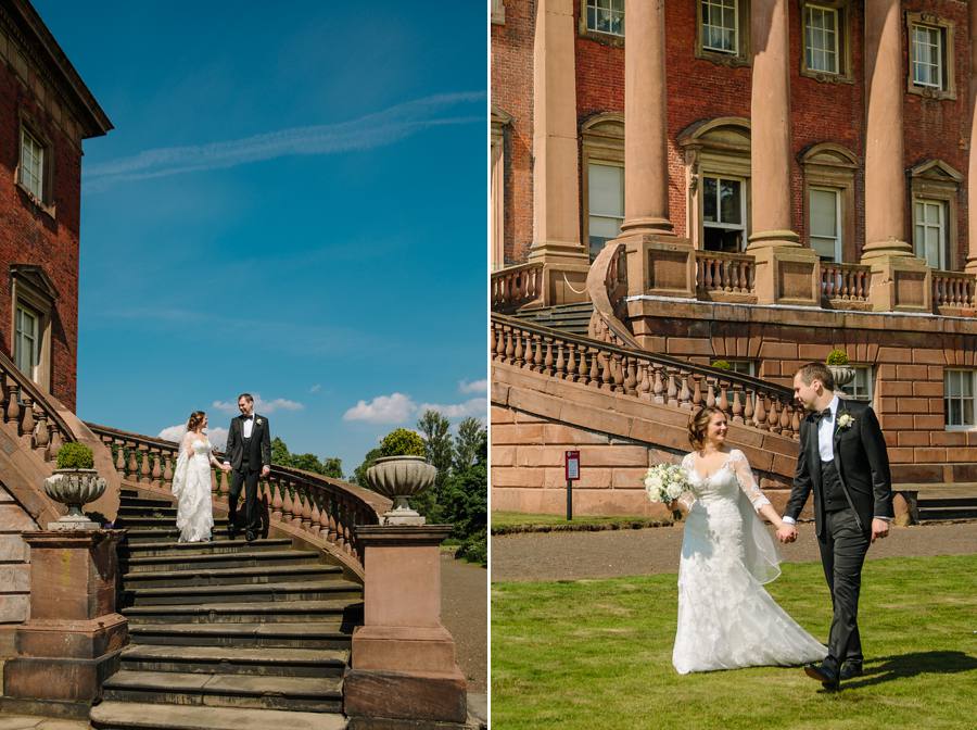 Bride & Groom walking in the sunshine