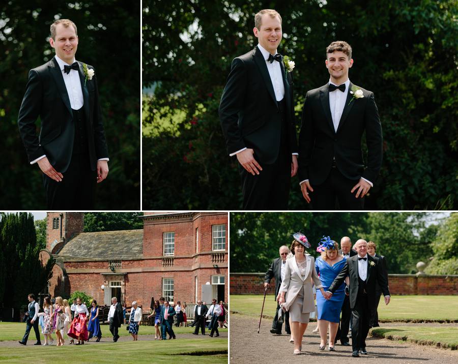 The groom and the groomsmen arriving at Tabley House for the wedding