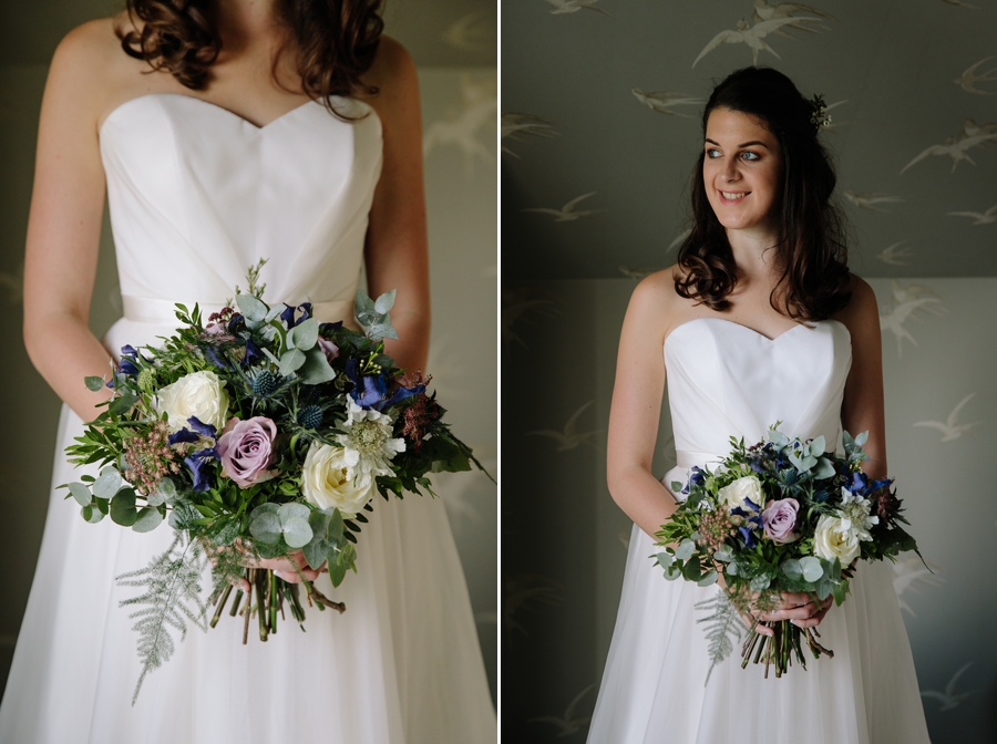 Bridal grown details and wedding flowers