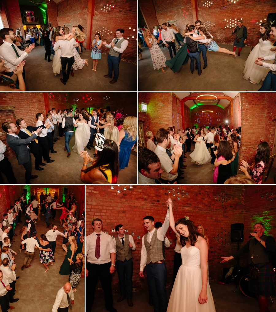 Bride and Grooms getting into the Ceilidh dancing and laughing
