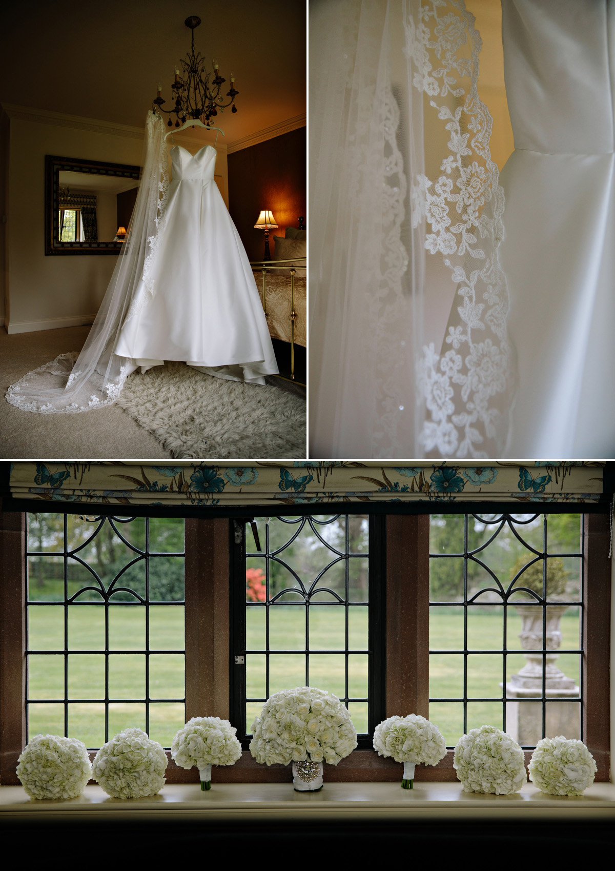 Stunning wedding gown, veil and wedding bouquets