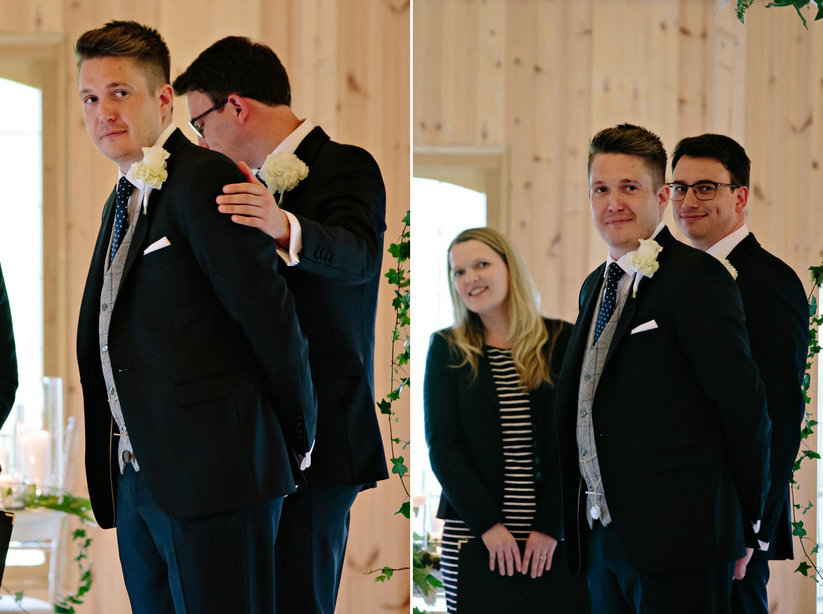 A nervous groom excitedly awaits the arrival of his bride