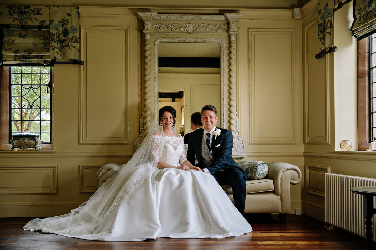 The Bride and Groom share a moment inside the luxury Cheshire wedding venue