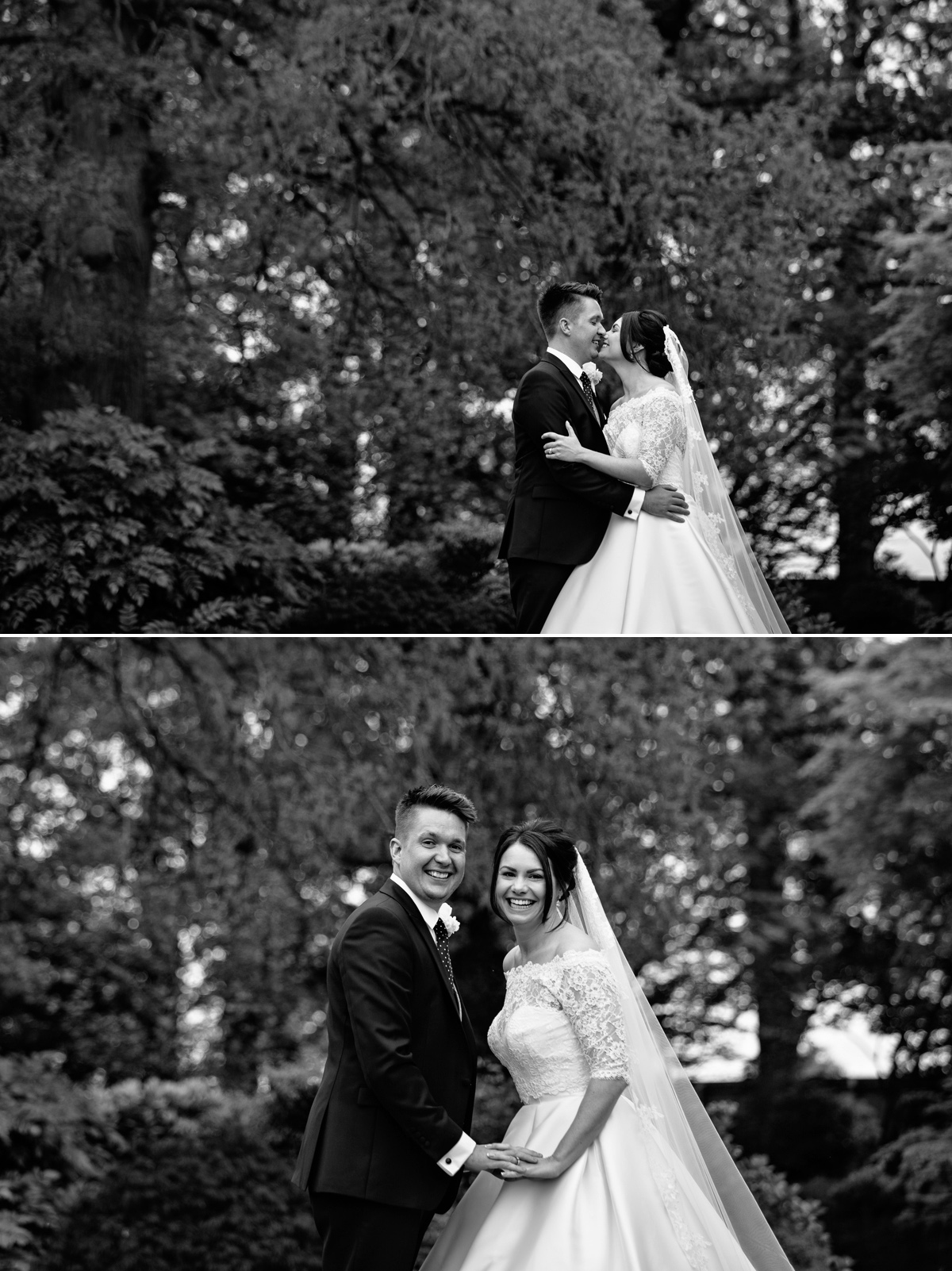 Bride and Groom share fun moment in the wedding venue grounds