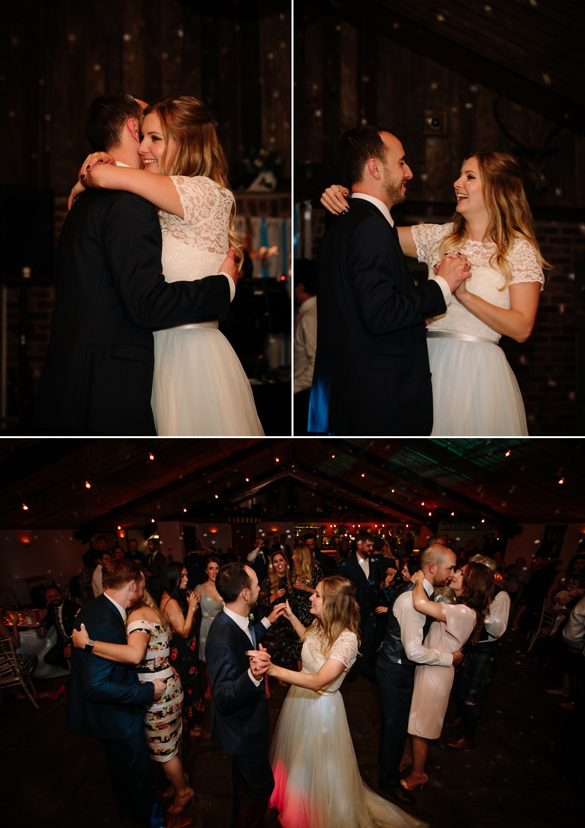 Bride and Groom and wedding guests dancing