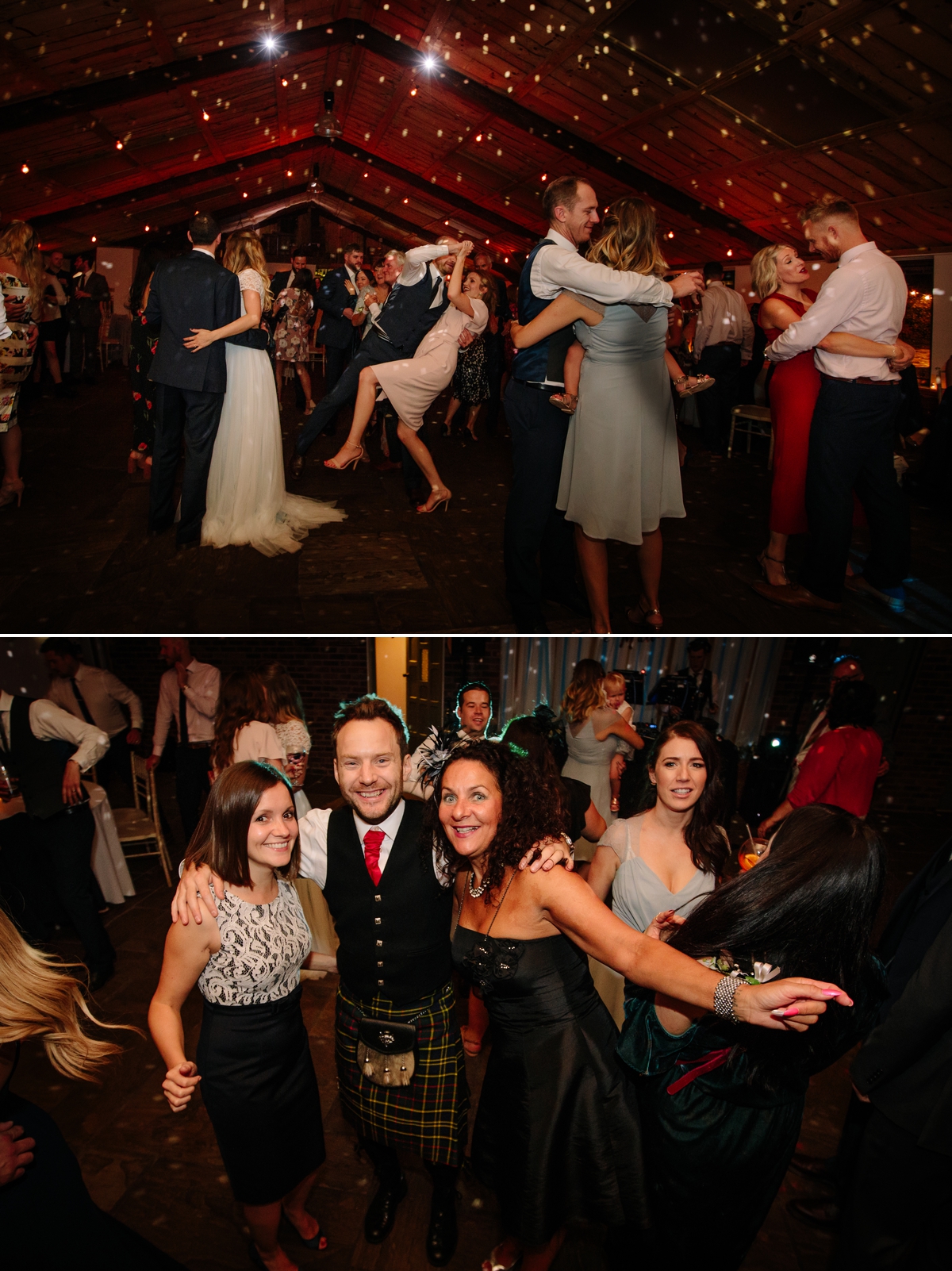 Wedding guests dancing having fun