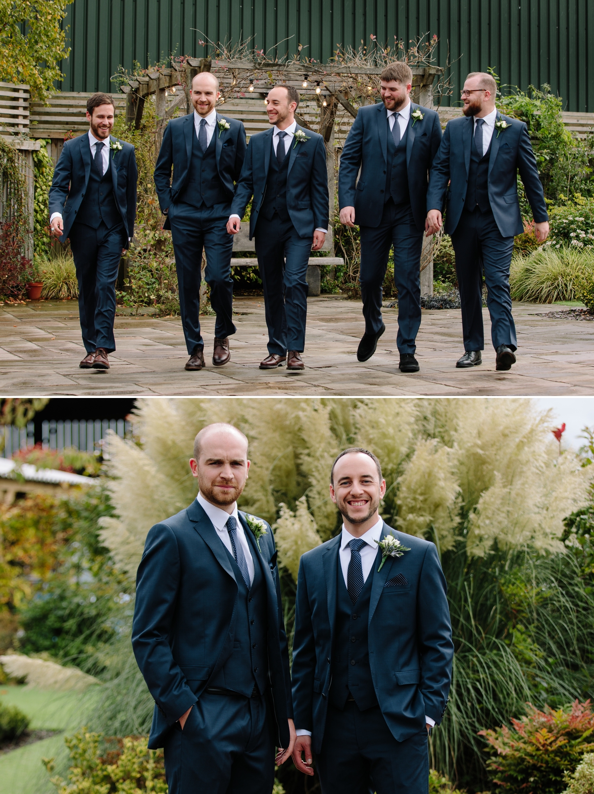 Groom and groomsmen walking to the venue