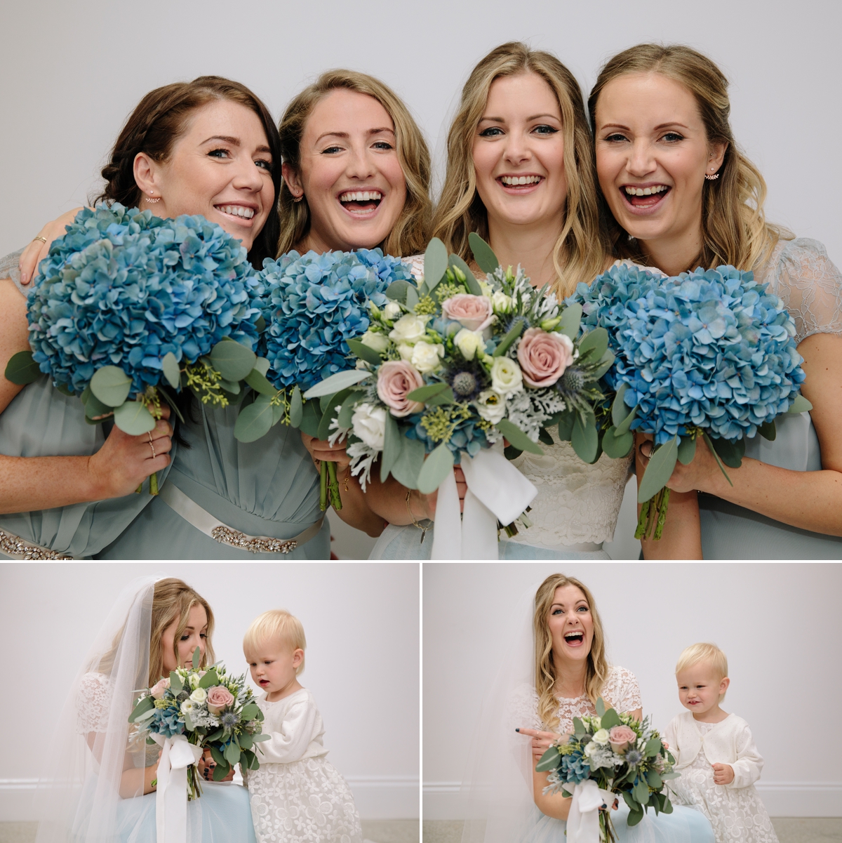 Bride and her bridesmaids in the beauty shed