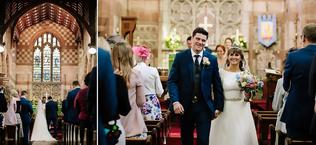 Bride and Groom walking down aisle Cheshire