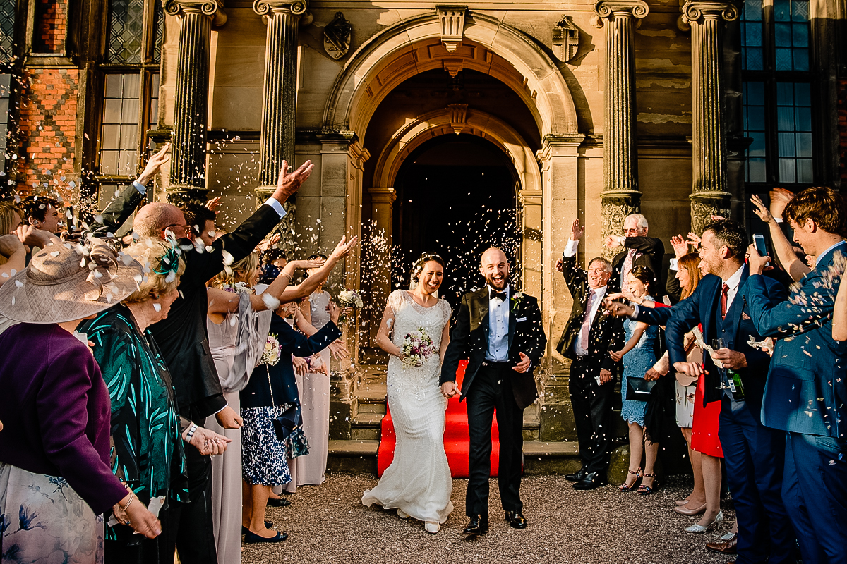 Arley Hall confetti photo of the Bride and Groom at their wedding