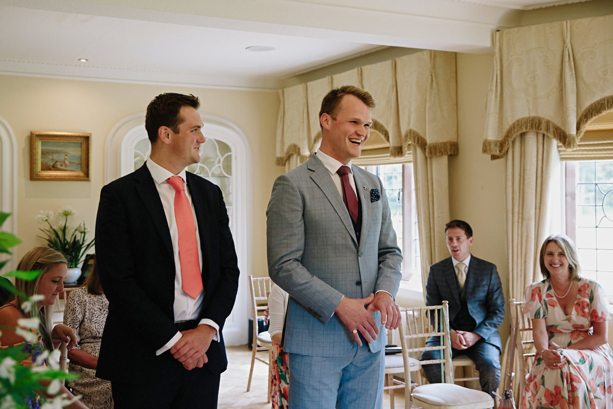 Groom waiting for his bride at Colshaw Hall