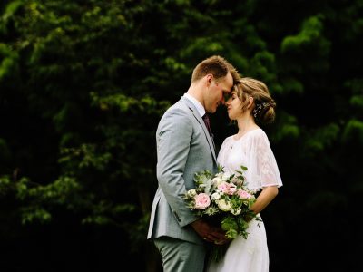 Intimate moment between the bride and groom at Colshaw Hall wedding