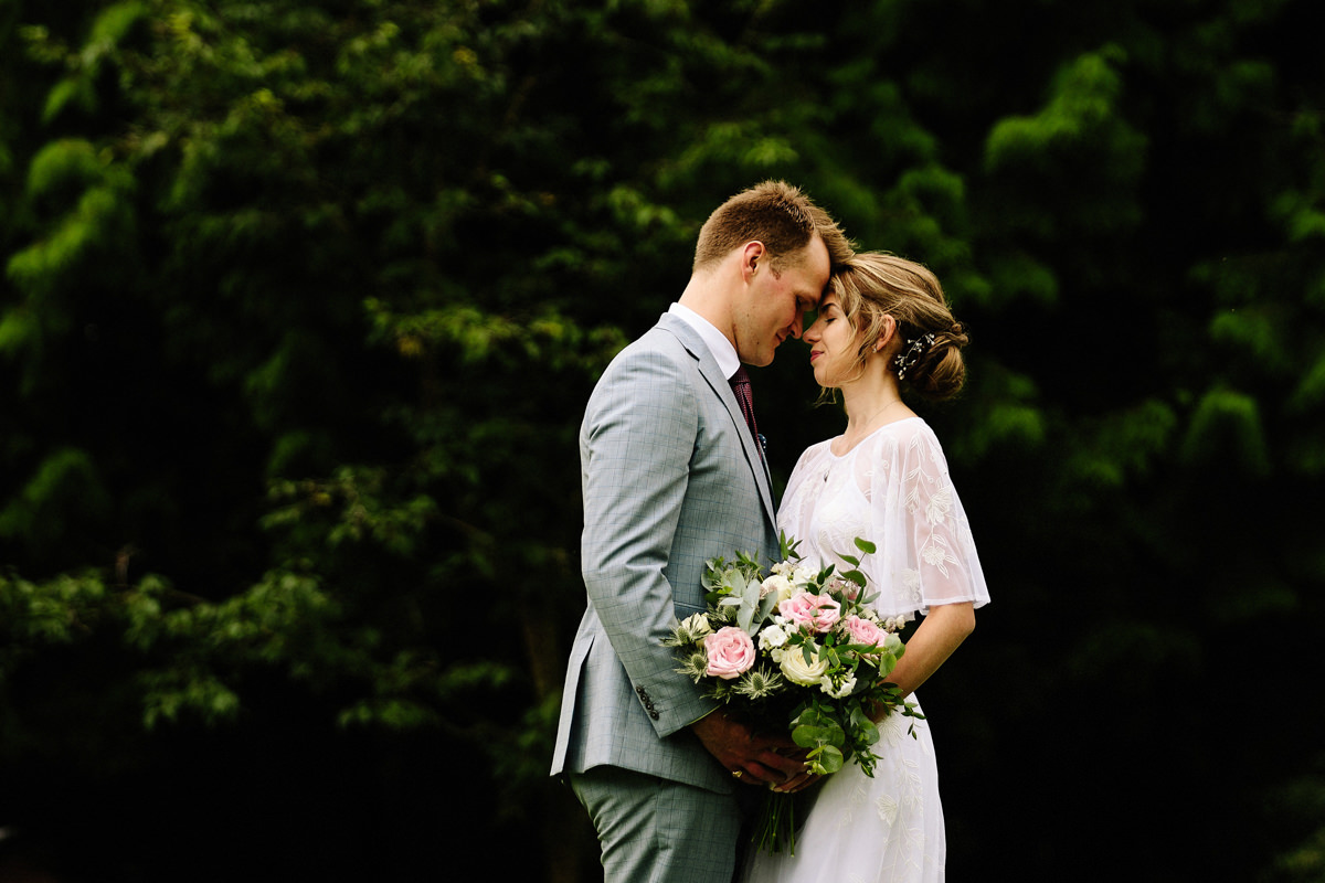 Intimate moment between the bride and groom at Colshaw Hall wedding