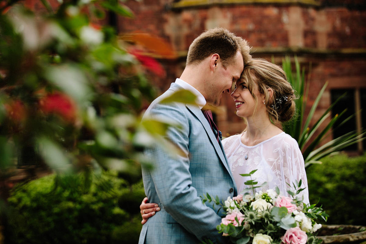 Intimate moment between the bride and groom at Colshaw Hall wedding