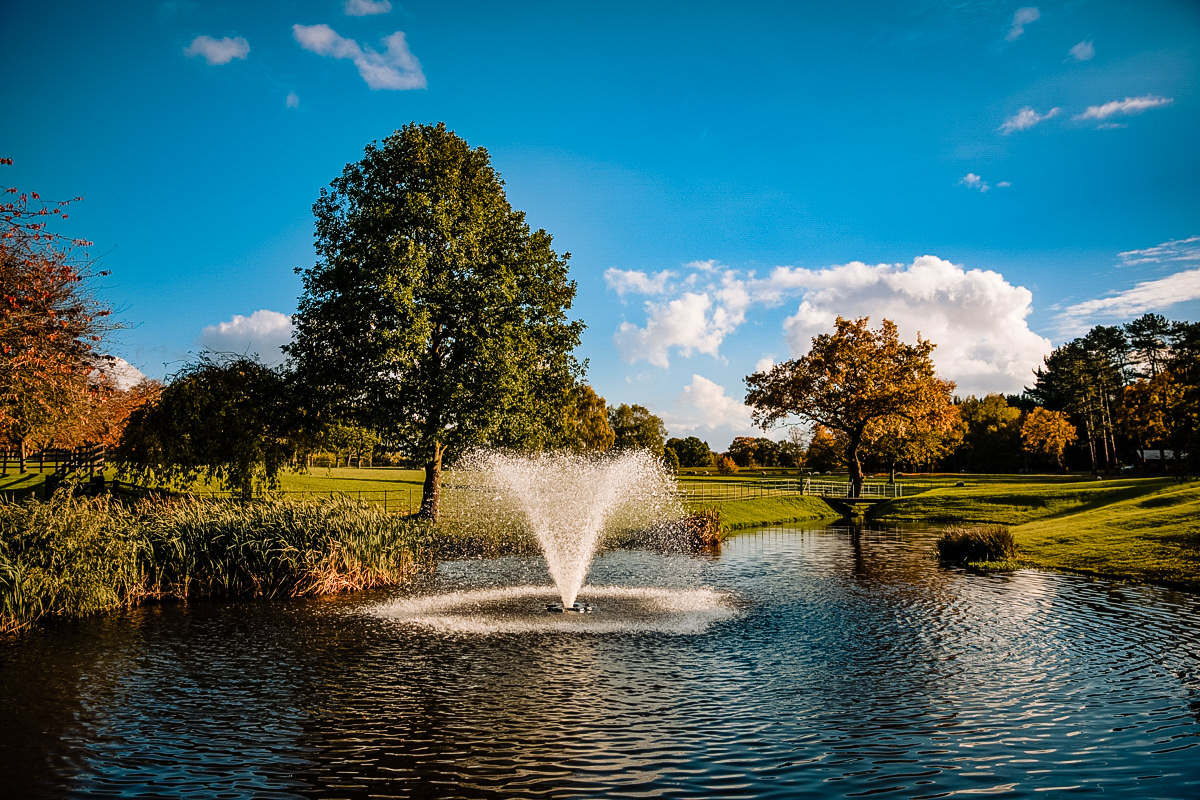 Photo of the lake and fountain at Colshaw Hall