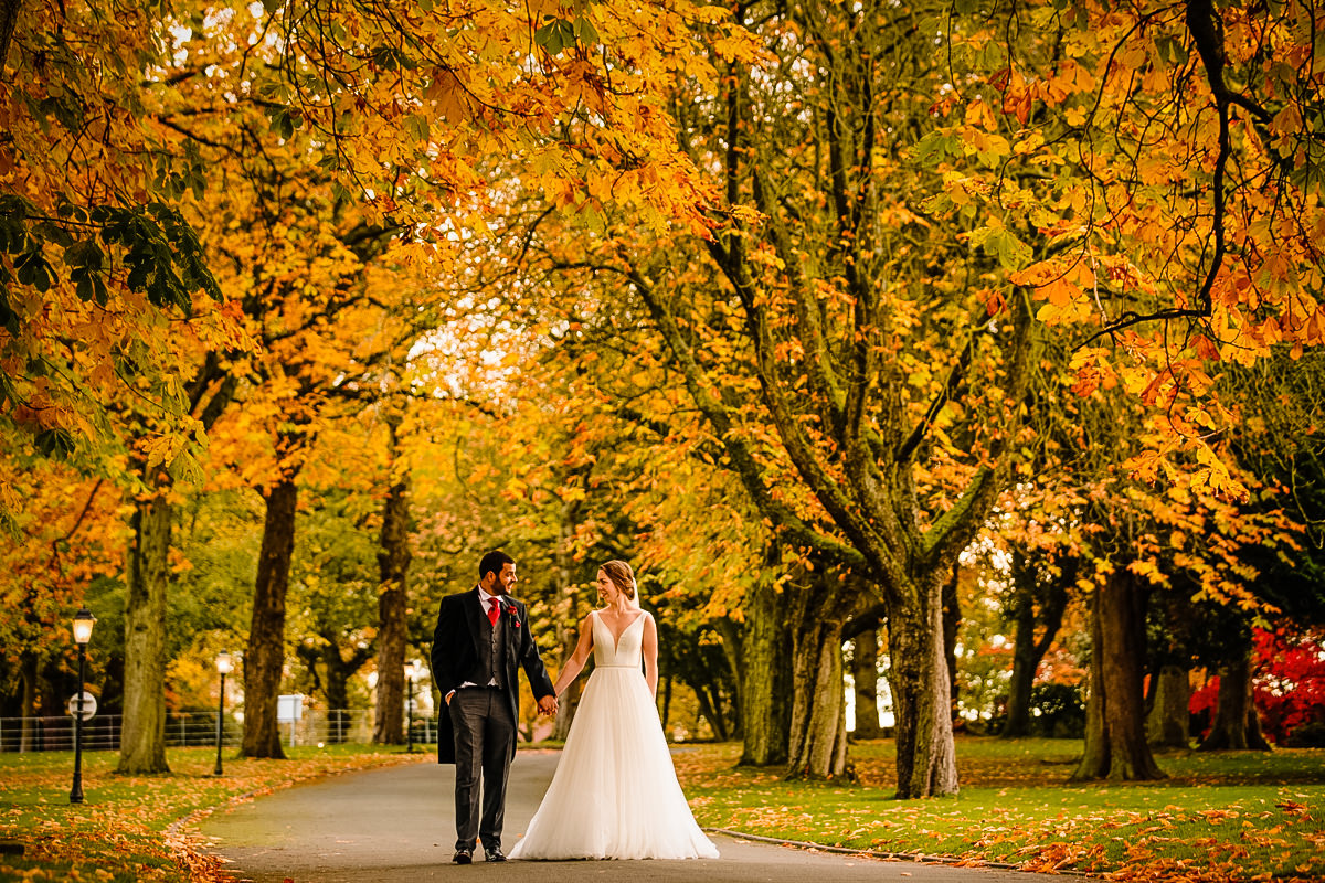 The driveway into Colshaw Hall with the Bride and Groom