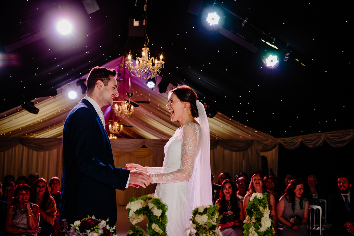 Bride and Groom getting married under the stars at Heaton House Farm