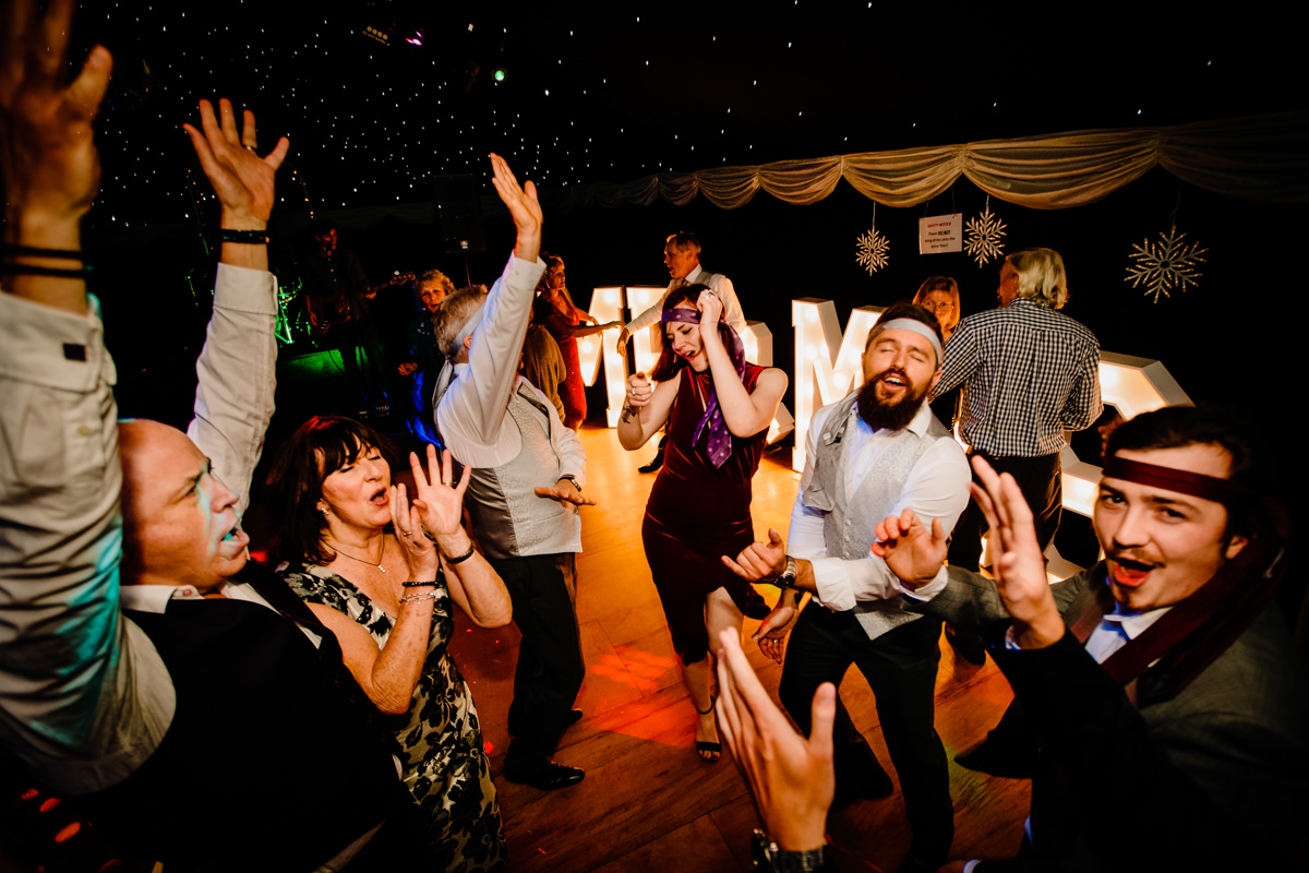 Wedding guests dancing and having fun