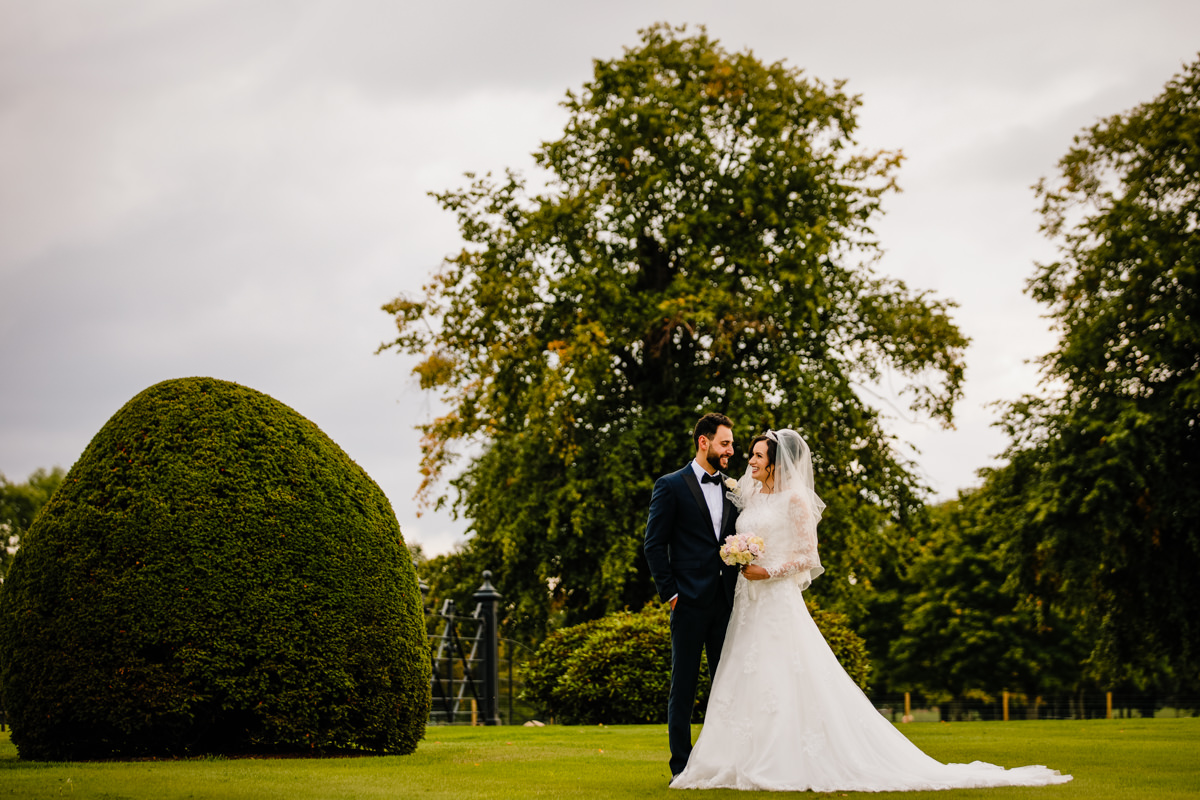 Bride and Groom in the gardens at Merrydale Manor