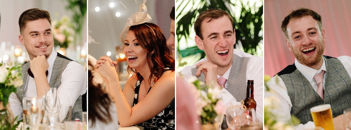 Wedding guest reactions during the speeches