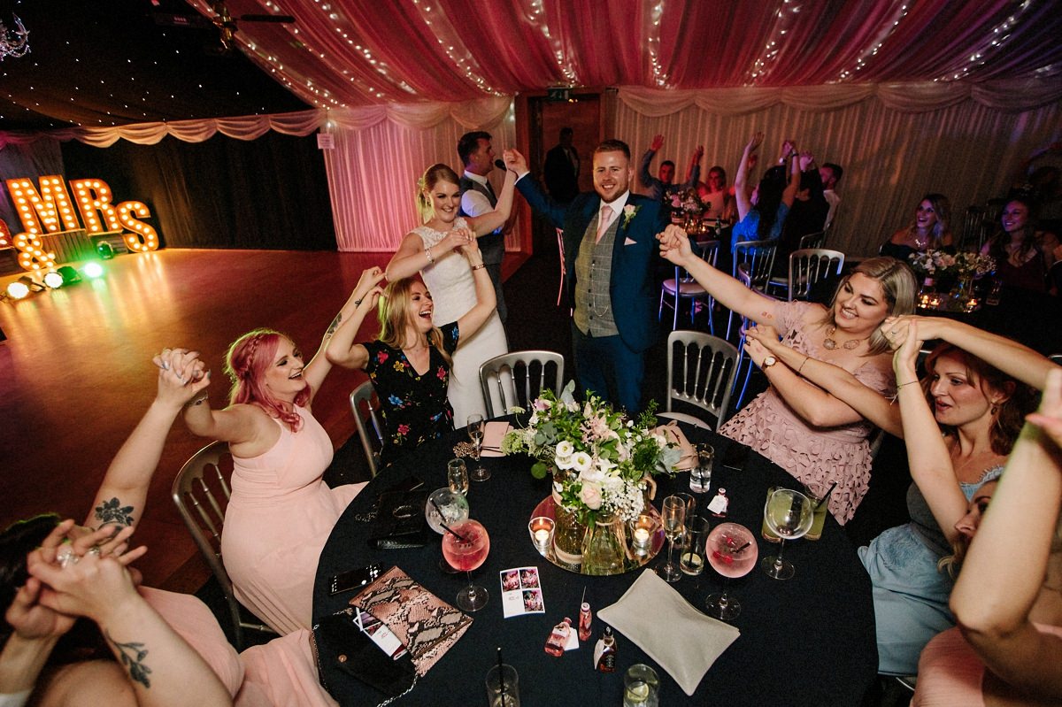 Singing and dancing at the wedding at Heaton House Farm