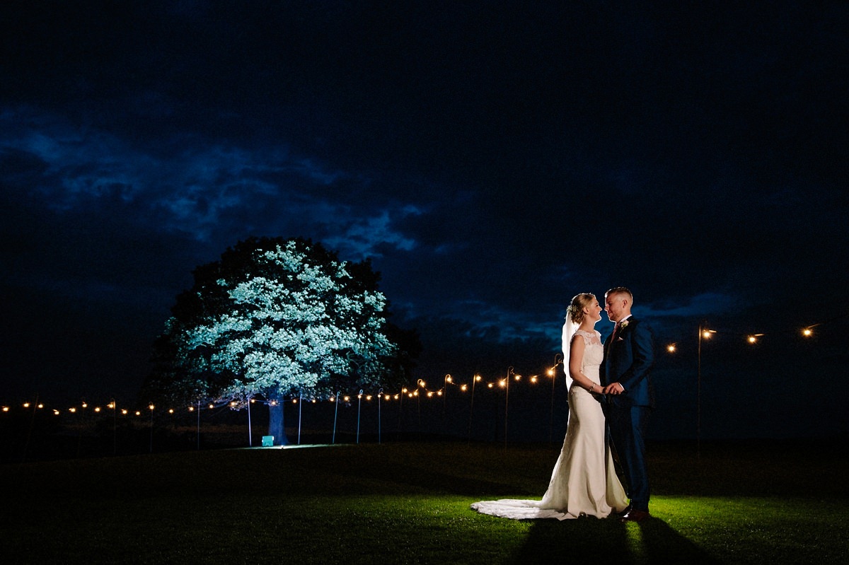Heaton House Farm stunning night portrait with the bride and groom