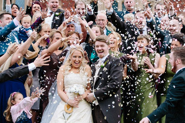 Confetti at Crewe Hall with the Bride and Groom