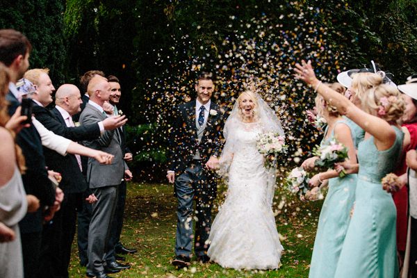 Confetti with the bride and groom