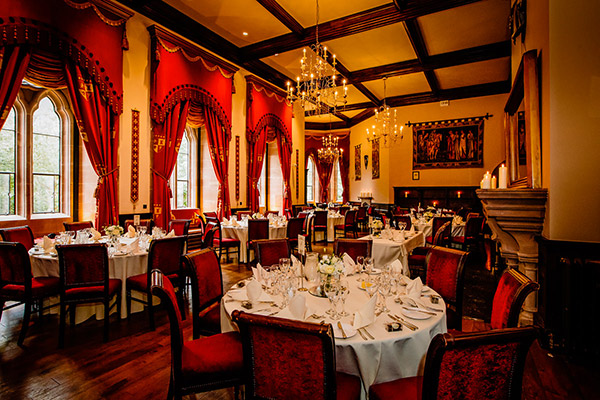 The drawing Room at Peckforton Castle ready for the wedding breakfast