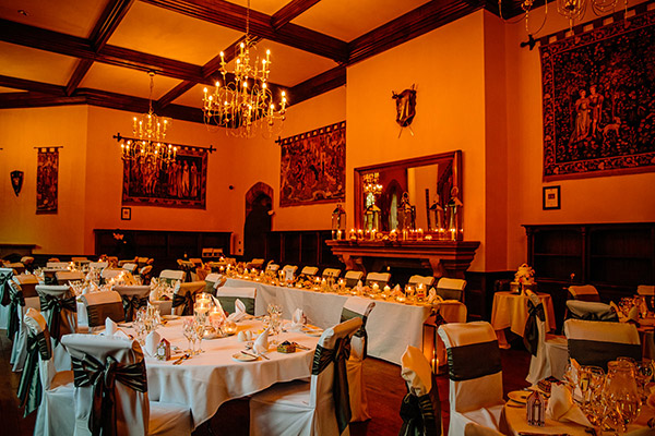 The drawing Room at Peckforton Castle via candlelight